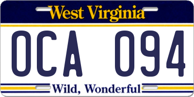 WV license plate OCA094