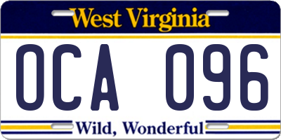 WV license plate OCA096