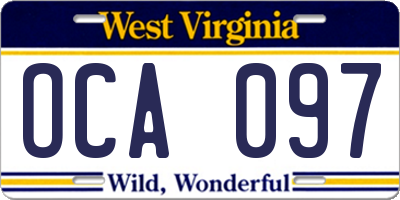 WV license plate OCA097