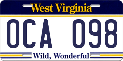 WV license plate OCA098