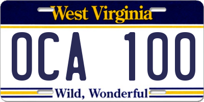 WV license plate OCA100
