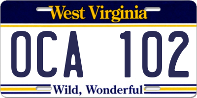 WV license plate OCA102