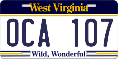 WV license plate OCA107