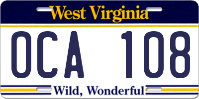 WV license plate OCA108