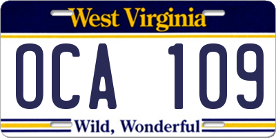 WV license plate OCA109