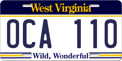 WV license plate OCA110