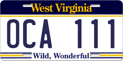 WV license plate OCA111