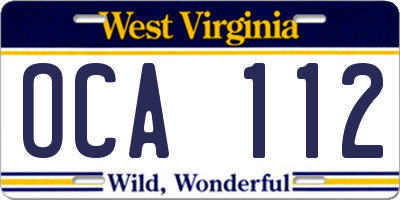 WV license plate OCA112
