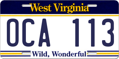 WV license plate OCA113