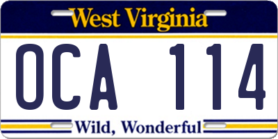 WV license plate OCA114