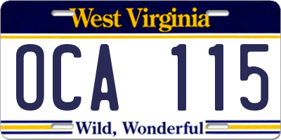 WV license plate OCA115