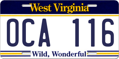 WV license plate OCA116