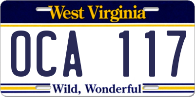 WV license plate OCA117