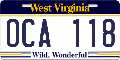 WV license plate OCA118