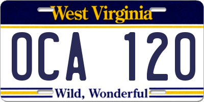 WV license plate OCA120