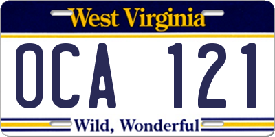 WV license plate OCA121