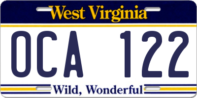 WV license plate OCA122