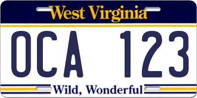 WV license plate OCA123
