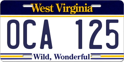 WV license plate OCA125