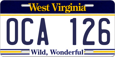 WV license plate OCA126