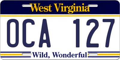 WV license plate OCA127