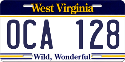 WV license plate OCA128
