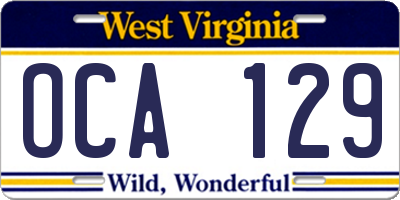 WV license plate OCA129