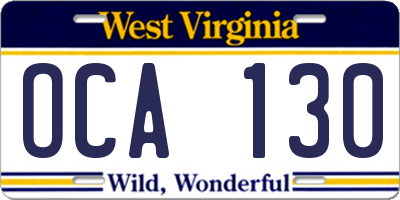 WV license plate OCA130