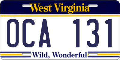 WV license plate OCA131