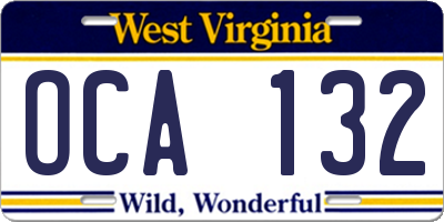 WV license plate OCA132