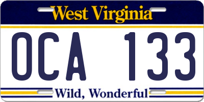WV license plate OCA133