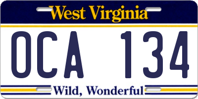 WV license plate OCA134