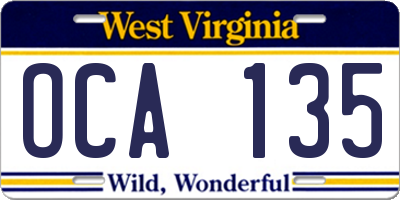 WV license plate OCA135