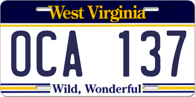 WV license plate OCA137