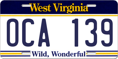WV license plate OCA139