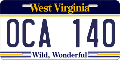 WV license plate OCA140