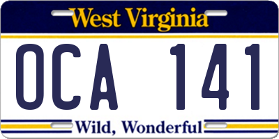 WV license plate OCA141