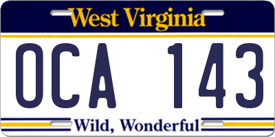 WV license plate OCA143