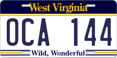 WV license plate OCA144