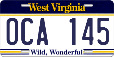 WV license plate OCA145