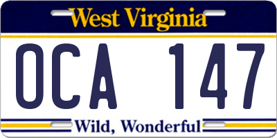WV license plate OCA147