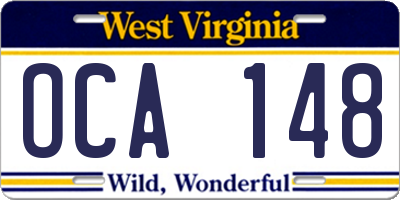 WV license plate OCA148