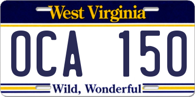 WV license plate OCA150