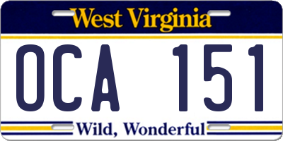 WV license plate OCA151