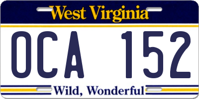 WV license plate OCA152