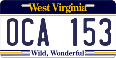 WV license plate OCA153