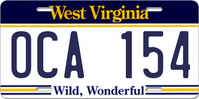 WV license plate OCA154