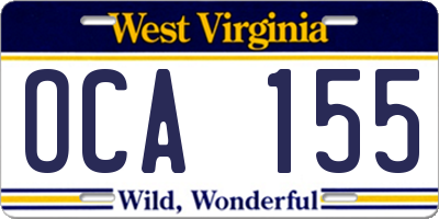 WV license plate OCA155