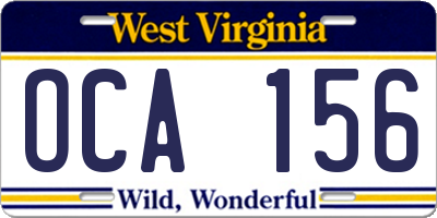WV license plate OCA156