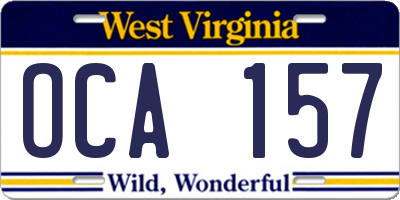 WV license plate OCA157